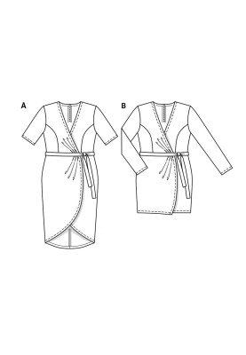 Выкройка Платье трикотажное с запахом и асимметричным низом (Burda 1/2018, № выкройки 6447 A)