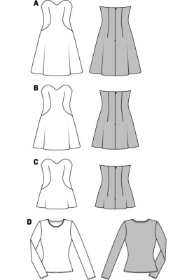 Выкройка Платье-бюстье короткое расклешенного кроя (Burda 1/2014, № выкройки 6930 B)