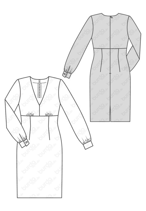 Pattern Empire dress with puffy sleeves (Burda 2/2018, pattern number 6365 A)