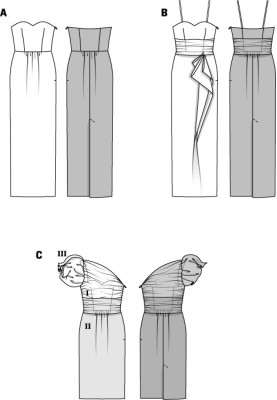 Выкройка Платье-бюстье вечернее коктейльное на одно плечо (Burda 1/2014, № выкройки 6939 C)