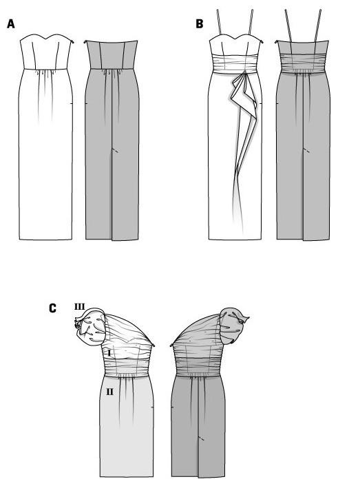 Выкройка Платье-бюстье вечернее коктейльное на одно плечо (Burda 1/2014, № выкройки 6939 C)