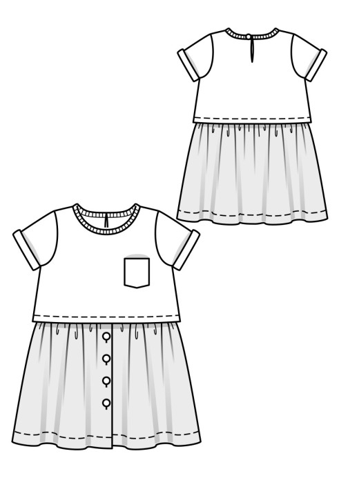 Pattern Dress with short sleeves and a full skirt (Burda 5/2018, pattern number 128)