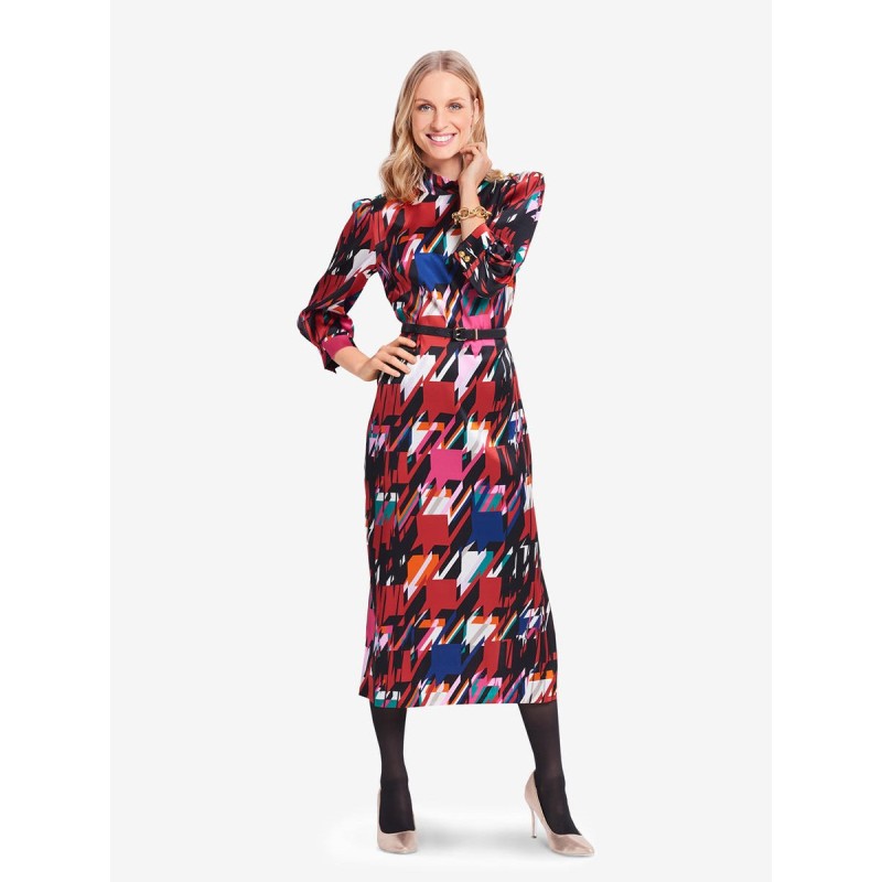 Pattern Stand Collar Midi...