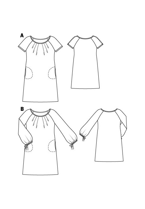 Pattern Two-sided satin dress with short raglan sleeves (Burda 4/2011, pattern number 135 A)