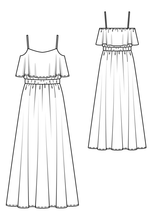 Pattern Maxi dress with ruffles on the bodice (Burda 7/2019, pattern number 104)