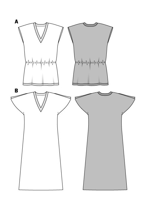 Pattern Tunic with drawstring at the waist (Burda 1/2014, pattern number 6971 A)