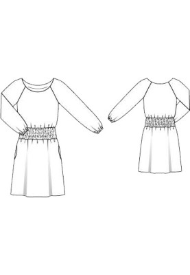 Pattern Dress with raglan sleeves and a sewn-in belt with puffs (Burda 8/2015, pattern number 116 V)