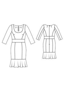 Pattern Narrow dress with 3/4 sleeves (Burda 2/2016, pattern number 112 V)