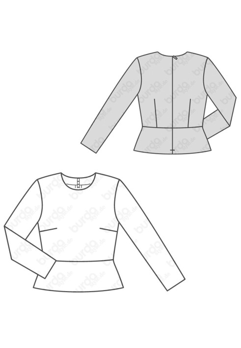 Pattern Pullover with a peplum and a round neckline (Burda 2/2016, pattern number 6567 A)