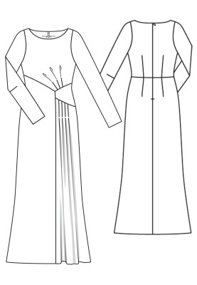 Pattern Long dress of a fitted silhouette with pleats (Burda 12/2015, pattern number 110 V)