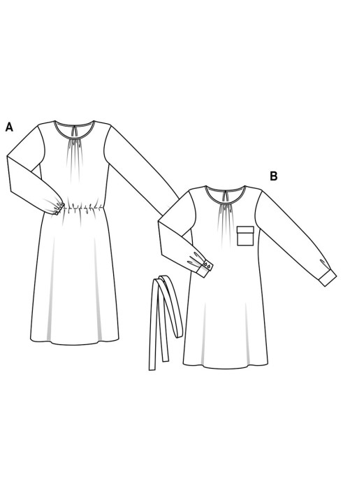 Pattern Dress of a simple cut with a drawstring at the waist (Burda 2/2019, pattern number 6295 A)