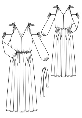 Pattern Dress with open shoulders and puffy sleeves (Burda 6/2018, pattern number 110 B)