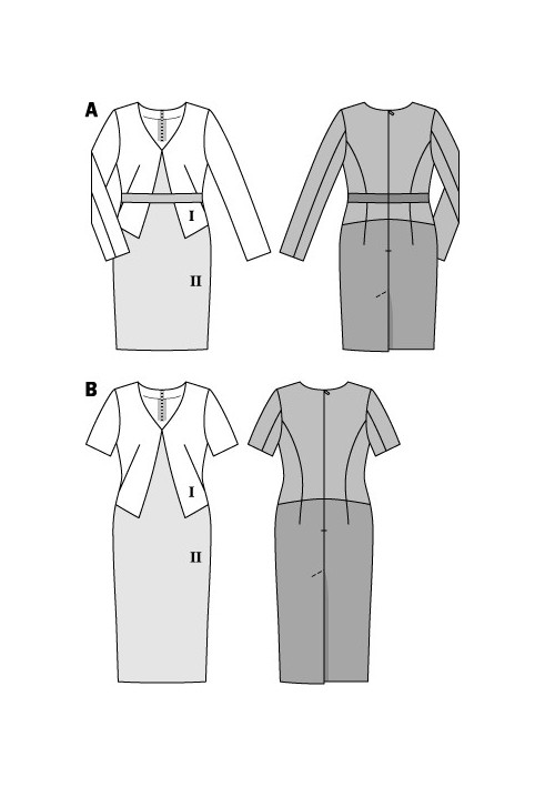 Выкройка Платье-футляр с геометрическими линиями кроя (Burda 2/2015, № выкройки 6690 B)