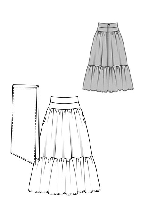 Выкройка Юбка макси с широкой оборкой и поясом (Burda 1/2017, № выкройки 6514 A)