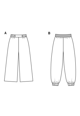 Pattern Pants with a wide cut on a knitted belt (Burda 2/2019, pattern number 6283 B)