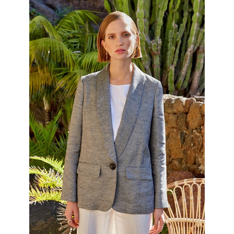 Pattern Linen jacket with...
