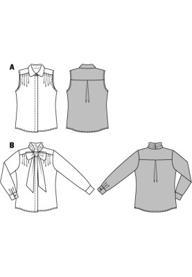 Выкройка Блузка-рубашка с воротником-бантом (Burda 2/2014, № выкройки 6840 B)
