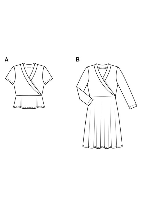 Выкройка Блузка трикотажная с запахом и баской (Burda 1/2018, № выкройки 6443 A)
