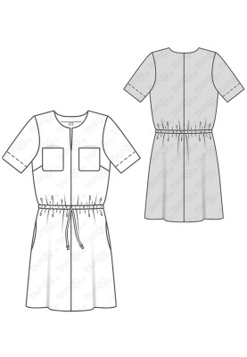 Pattern Dress with drawstring at the waist (Burda 1/2018, pattern number 6419 B)