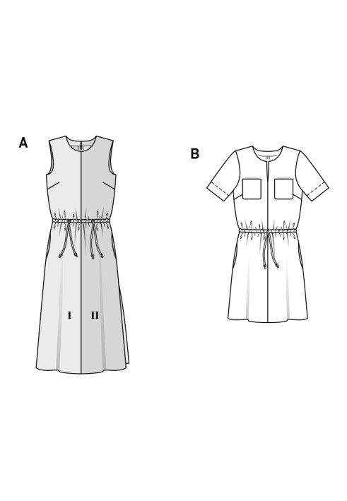 Pattern Dress with drawstring at the waist (Burda 1/2018, pattern number 6419 B)