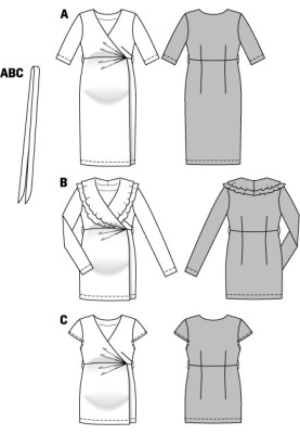 Выкройка Платье трикотажное с запахом для беременных (Burda 1/2014, № выкройки 6957 A)
