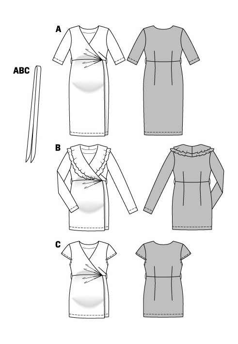 Выкройка Платье трикотажное с запахом для беременных (Burda 1/2014, № выкройки 6957 A)