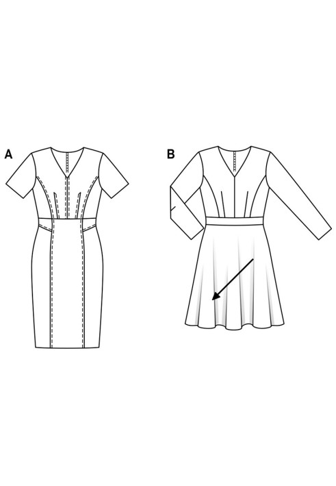 Викрійка Сукня відрізна з рукавами 3/4 (Burda 2/2019, № викрійки 6279 B)