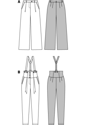 Викрійка Брюки джинсові з підтяжками (Burda 2/2014, № викрійки 6856 B)