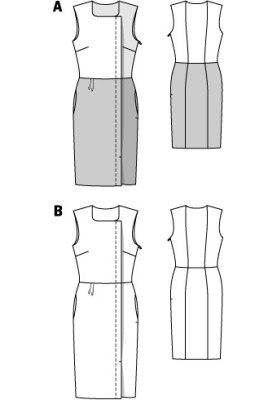 Pattern Dress in color-block style with asymmetric fastening (Burda 2/2012, pattern number 110 A)