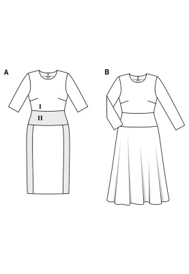 Выкройка Платье-футляр с контрастным вшивным поясом (Burda 2/2017, № выкройки 6454 A)