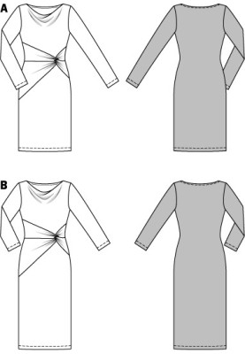 Pattern Knitted dress with swing neckline and draperies (Burda 2/2015, pattern number 6693 B)