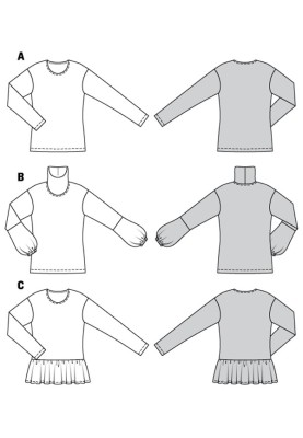 Выкройка Пуловер простого кроя с баской (Burda 2/2018, № выкройки 6367 C)