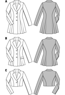 Pattern Single-breasted jacket with a flared silhouette (Burda 1/2014, pattern number 6921 B)