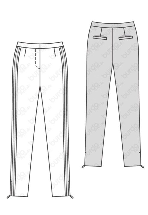 Pattern Pants of a tapered cut with stripes (Burda 2/2018, pattern number 6377 A)