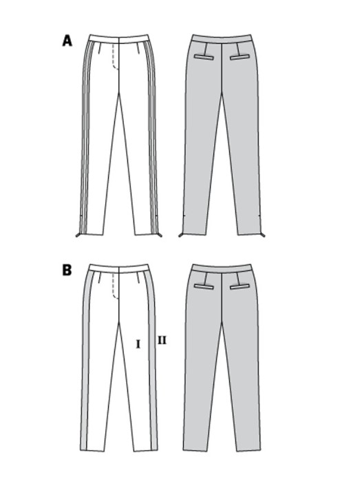 Pattern Pants of a tapered cut with stripes (Burda 2/2018, pattern number 6377 A)