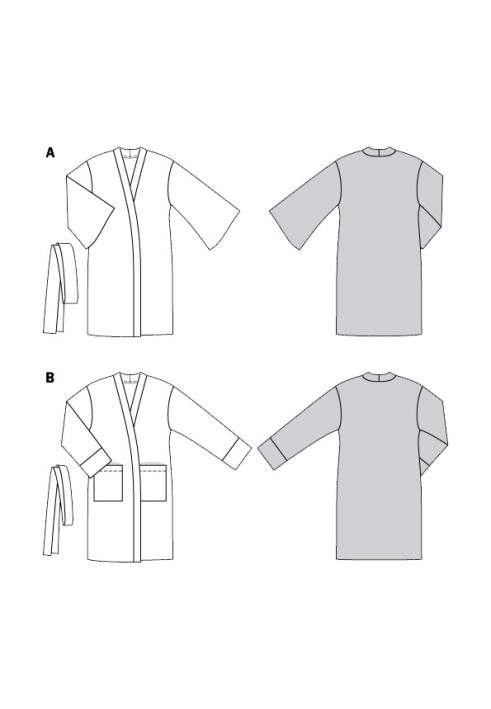 Выкройка Халат-кимоно с накладными карманами (Burda 2/2020, № выкройки 6161 B)