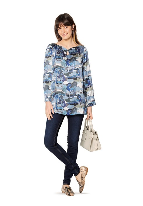 Pattern Blouse with a straight cut with a teardrop neckline (Burda 2/2020, pattern number 6159 A)