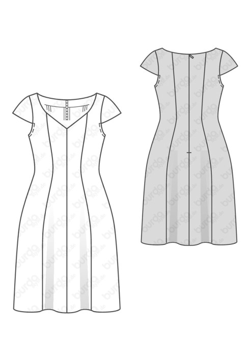 Pattern Dress with wide neckline and bell-shaped skirt (Burda 2/2016, pattern number 6577 B)