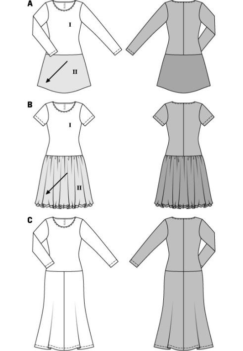 Выкройка Платье с пышной юбкой комбинированное (Burda 2/2015, № выкройки 6692 B)