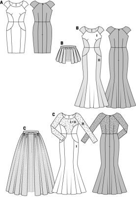 Выкройка Платье силуэта «русалка» со съемной баской (Burda 2/2014, № выкройки 6869 B)