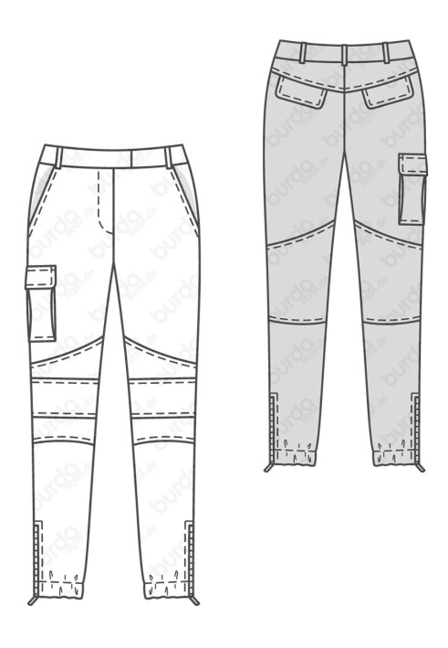 Pattern Pants of a narrow cut with a wallet pocket (Burda 2/2017, pattern number 6481 B)