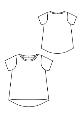 Pattern T-shirt with a flared silhouette with an elongated back (Burda 2/2020, pattern number 130)