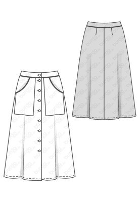 Pattern Midi skirt with button fastening (Burda 2/2019, pattern no. 6252 B)