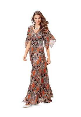 Pattern Maxi Dress with Draped Sew-in Belt (Burda 2/2016, Pattern No. 6583 B)