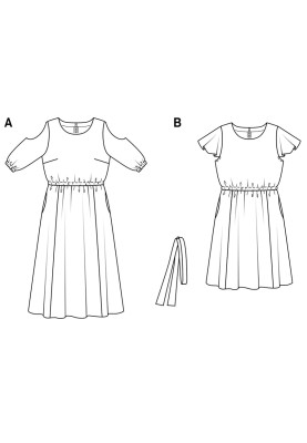 Выкройка Платье с рукавами-крылышками и широкой юбкой (Burda 1/2018, № выкройки 6449 B)