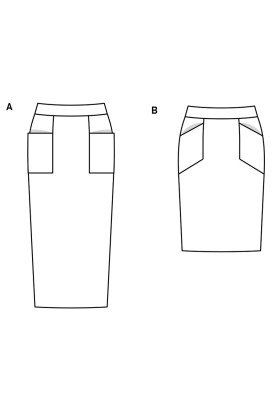 Выкройка Юбка-карандаш длины меди с накладными карманами (Burda 2/2017, № выкройки 6469 A)