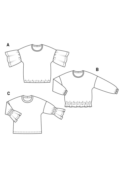 Выкройка Пуловер простого кроя с приспущенными рукавами (Burda 2/2019, № выкройки 6254 C)