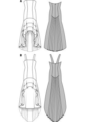 Pattern Bustier dress with a long asymmetrical skirt (Burda 2/2015, pattern number 6708 A)