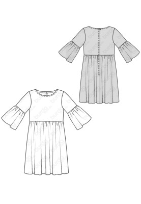 Pattern Dress with high waist and frills on the sleeves (Burda 1/2018, pattern number 6401 B)