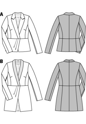 Pattern Jacket of a fitted silhouette with a basque and a shawl collar (Burda 2/2014, pattern number 6843 B)